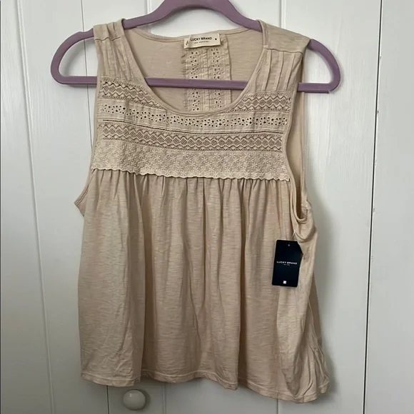 Lucky Brand Cream Smocked Tank Top - Picture 1 of 5